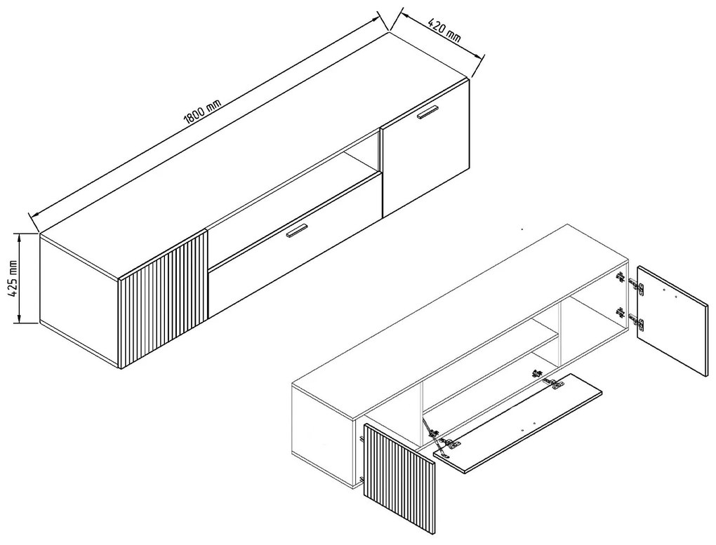 Ξύλινο Έπιπλο Τηλεόρασης DENVER Artizan Oak/Ανθρακί Μ180xΠ42.5xΥ42cm