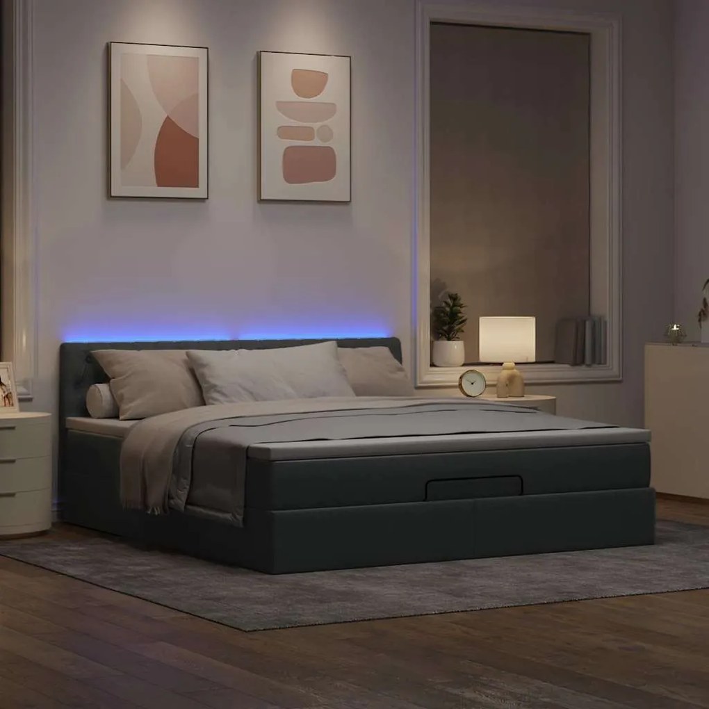 Οθωμανικό κρεβάτι με στρώμα&amp;LEDs Ανοιχτό γκρι 180x200cm ύφασμα 3312409