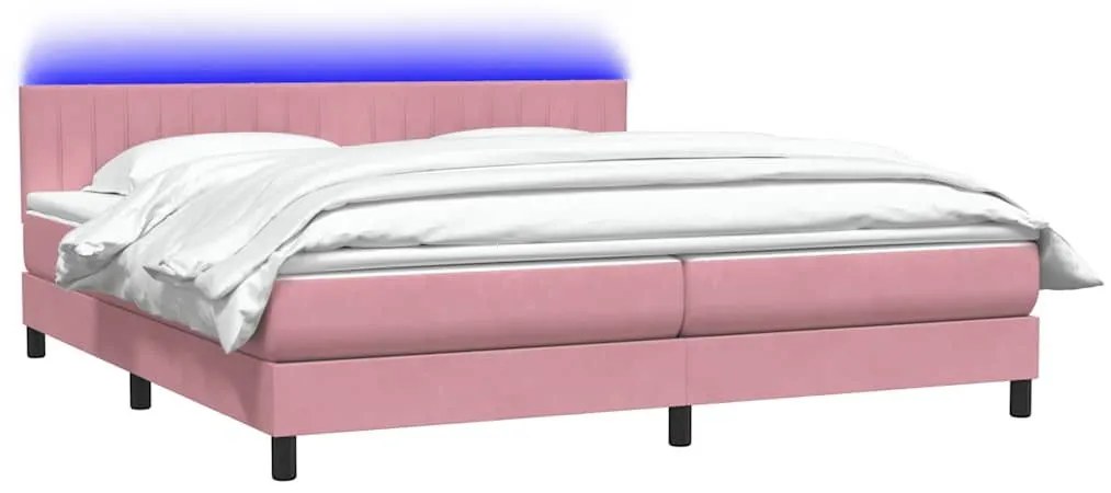 Box Spring κρεβάτι με στρώμα ροζ 200x220 cm Βελούδινο - Ροζ