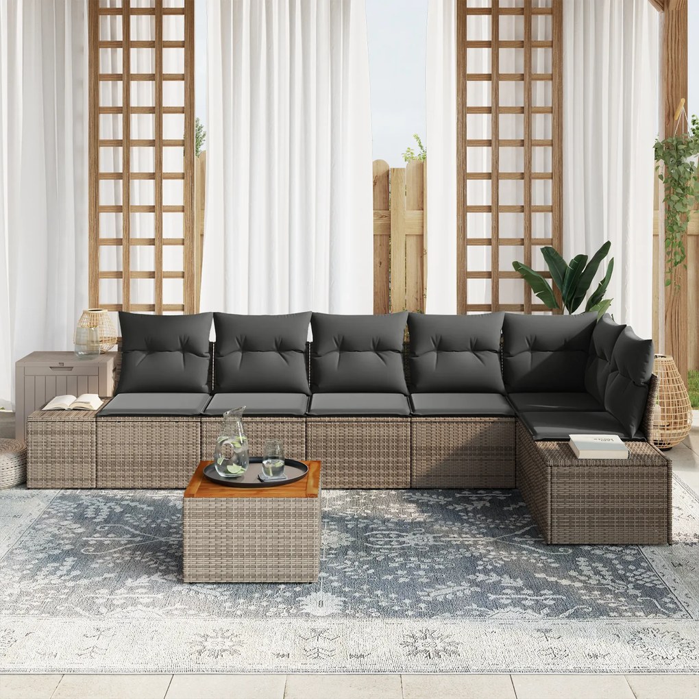 vidaXL σετ καναπέ κήπου 7 pcs Γκρι Ρατάν, Πολυεστέρας
