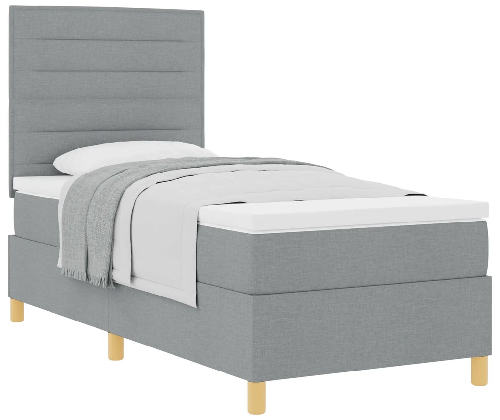 vidaXL Κρεβάτι Box Spring με Στρώμα Ανοιχτό Γκρι 90x200 εκ. Ύφασμα