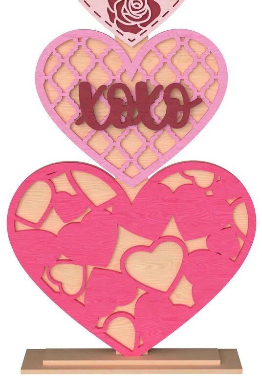 Σετ των 2 Intra απο ξύλο plywood 3mm-4mm πάχος 3D Heart Tower XOXO Διακόσμηση Αγίου Βαλεντίνου Δίασταση 15x15 cm INTRAFABR-111651698