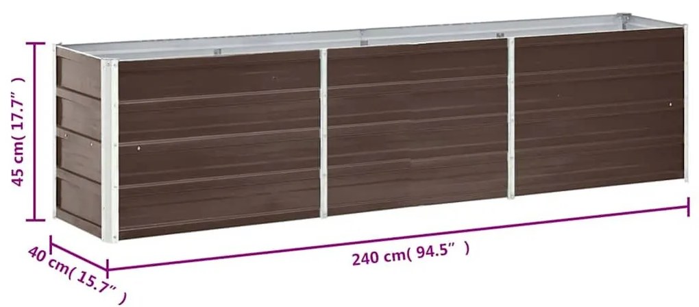 Ζαρντινιέρα Υπερυψωμένη Καφέ 240x40x45 εκ. Γαλβανισμ. Χάλυβας - Καφέ