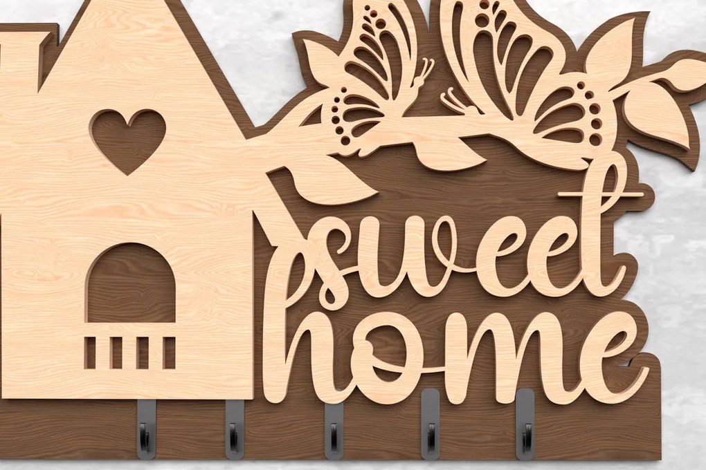 Intra απο ξύλο plywood 3mm-4mm πάχος – Sweet Home Key Holder Cut Laser Δίασταση  20x20 cm INTRAFABR-117701824