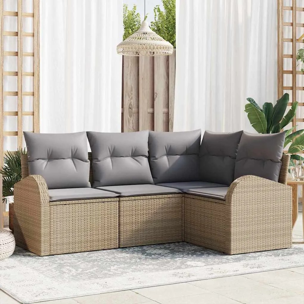 vidaXL Σετ Καναπέ Κήπου με μαξιλάρι 4 pcs Μπεζ Πολυ ράταν