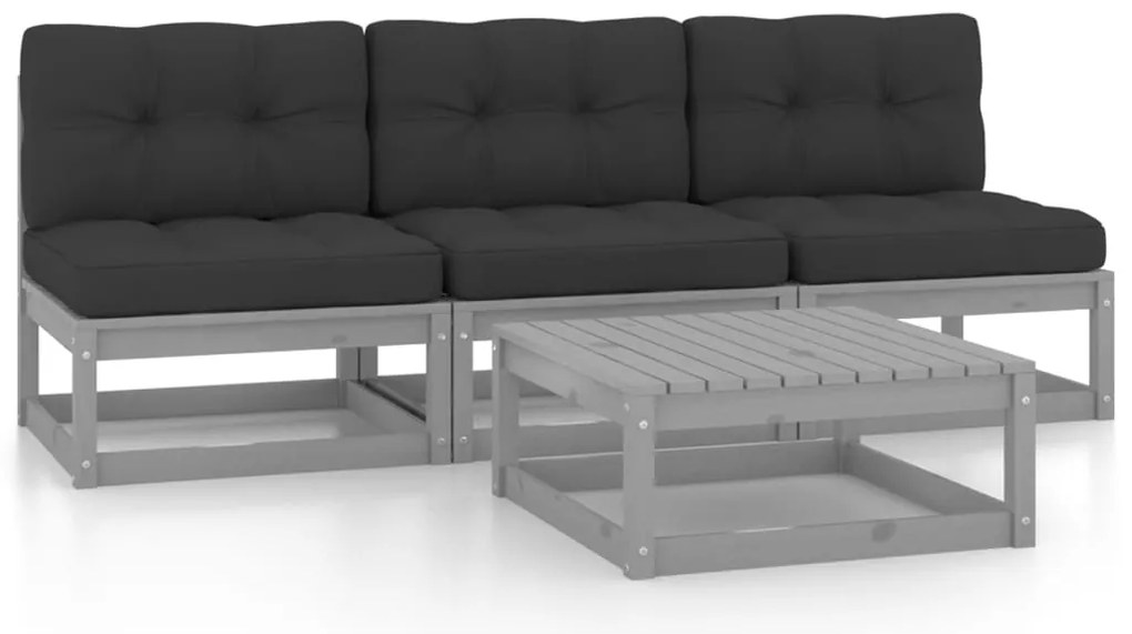 vidaXL Σαλόνι Κήπου Σετ 4 Τεμαχίων από Μασίφ Ξύλο Πεύκου & Μαξιλάρια