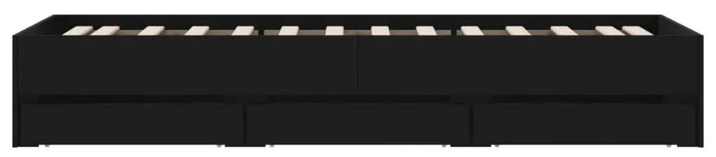 Πλαίσιο Κρεβατιού με συρτάρια Μαύρο 90x200 εκ. Επεξεργ. Ξύλο - Μαύρο