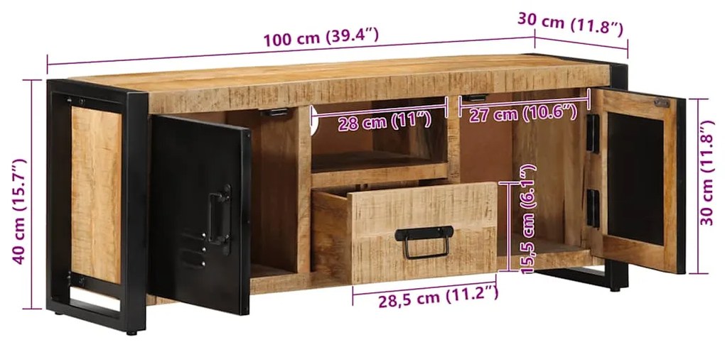 ΝΤΟΥΛΑΠΙ ΤΗΛΕΟΡΑΣΗΣ 100X30X40 CM ΣΤΕΡΕΟ ΑΚΑΤΕΡΓΑΣΤΟ ΞΥΛΟ MANGO 4013589