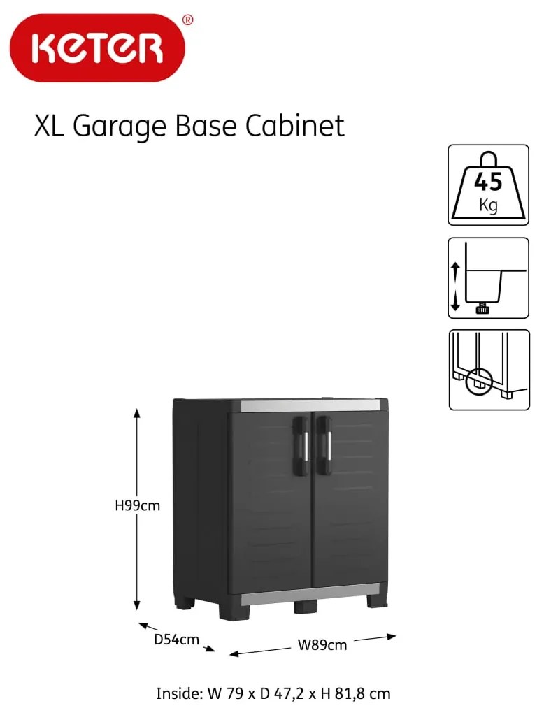 Keter Ντουλάπι Αποθήκευσης με Ράφια Garage XL Μαύρο / Γκρι 99 εκ.