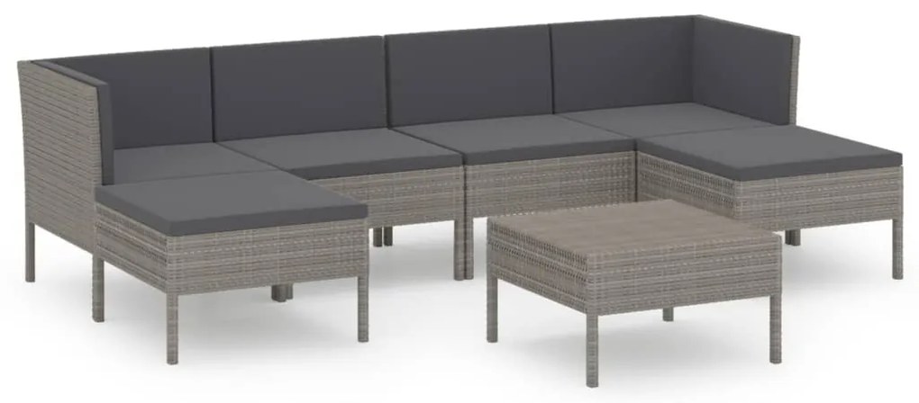 vidaXL Σαλόνι Κήπου Σετ 7 Τεμαχίων Γκρι Συνθετικό Ρατάν με Μαξιλάρια