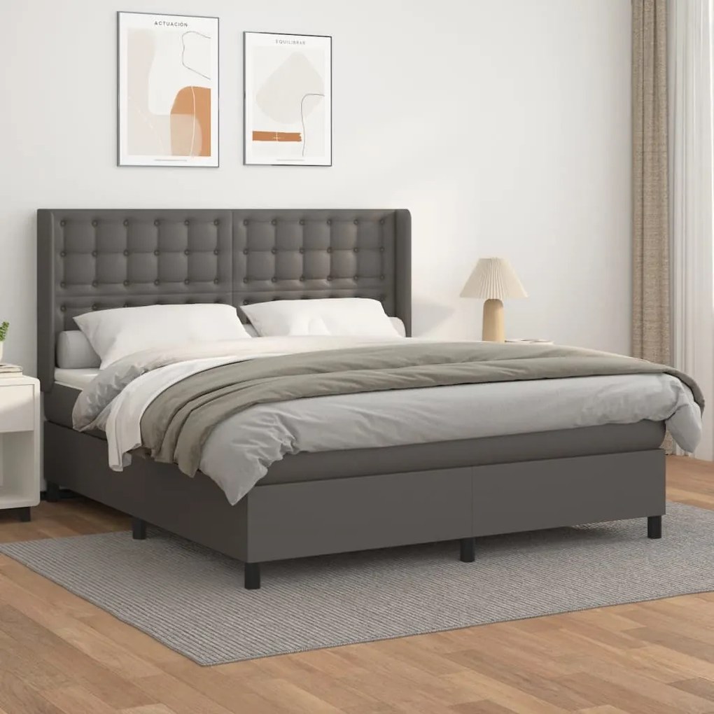 vidaXL Κρεβάτι Boxspring με Στρώμα Γκρι 160x200εκ. από Συνθετικό Δέρμα