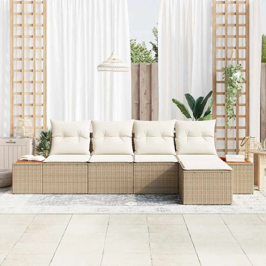 vidaXL Σετ Καναπέ Κήπου με μαξιλάρι 5 pcs Μπεζ Πολυ ράταν
