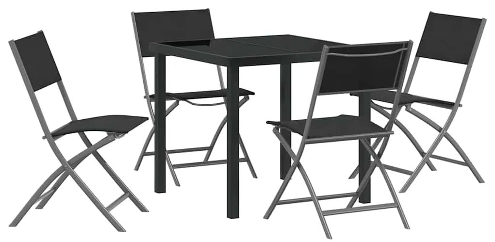 vidaXL Σέτ φαγητού για κήπο 5 pcs Μαύρο Χάλυβας με επίστρωση πούδρας