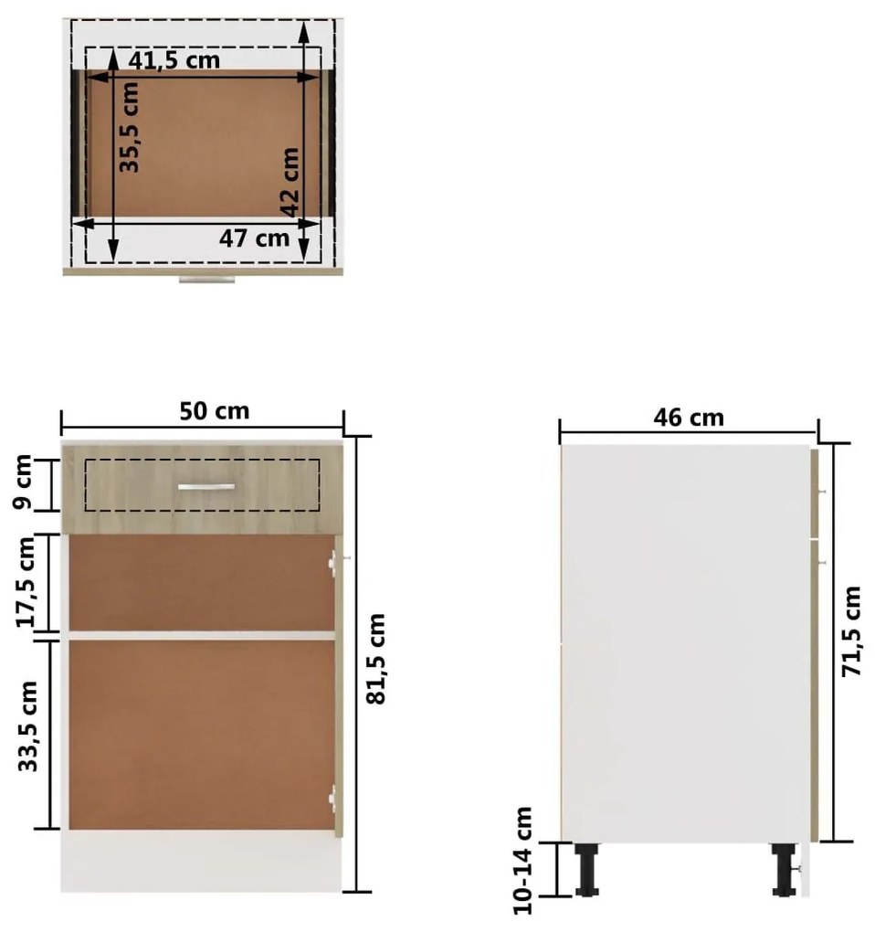 Ντουλάπι με Συρτάρι Sonoma Δρυς 50x46x81,5 εκ. Επεξ. Ξύλο - Καφέ