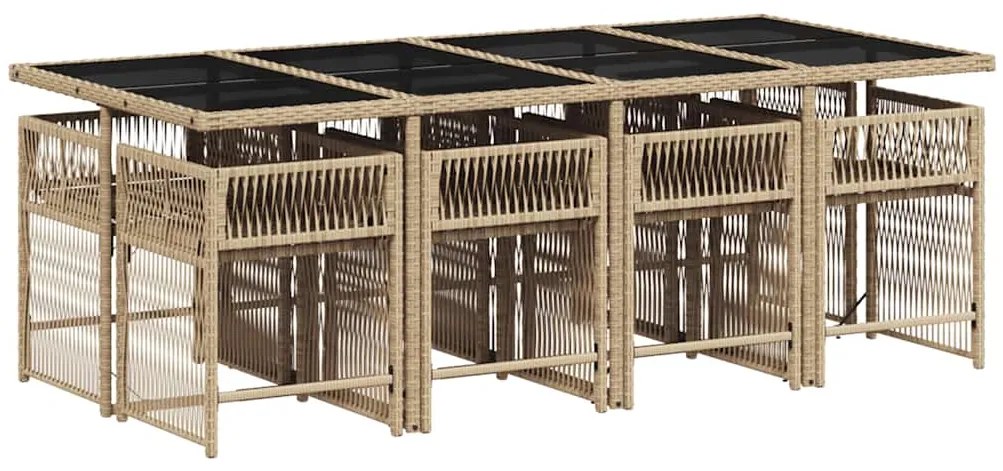 vidaXL Σετ Τραπεζαρίας Κήπου 9τεμ. Μικτό Μπεζ Συνθ. Ρατάν με Μαξιλάρια