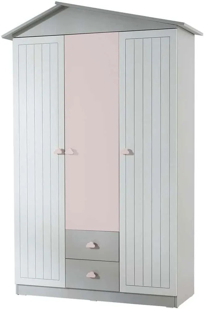Ντουλάπα Παιδική Τρίφυλλη Ayder 842PRB1108 130x57x204cm Pink-Grey Τρίφυλλη