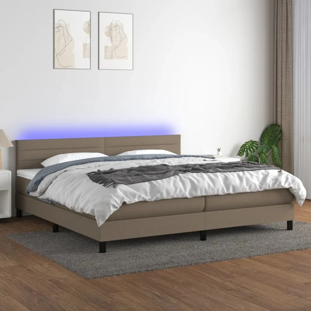 vidaXL Κρεβάτι Boxspring με Στρώμα & LED Taupe 200x200 εκ. Υφασμάτινο