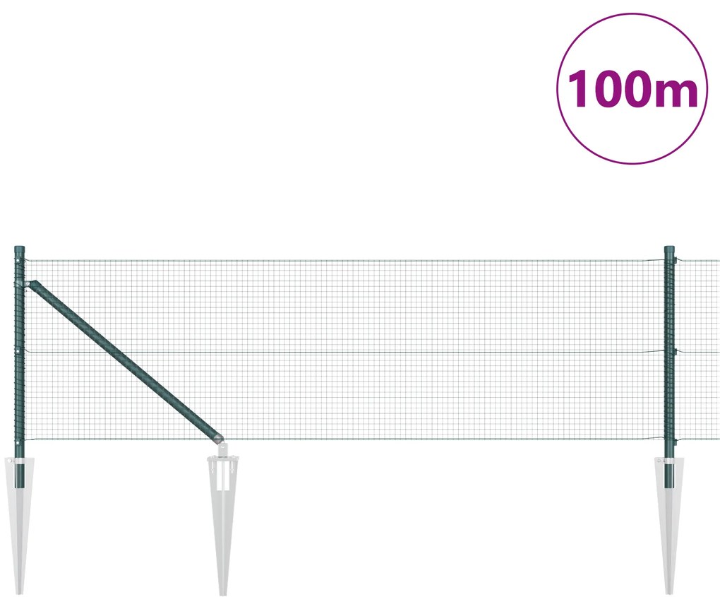 vidaXL Φράχτης Welded Wire με 13 Στήλες Σταύλων Πράσινος 0.5x100 μ Ατσάλι