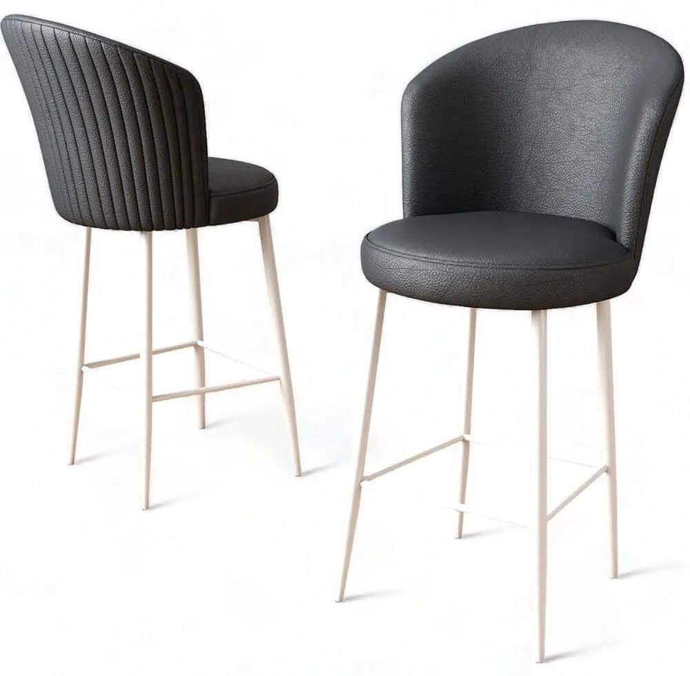 Σκαμπό Μπαρ Uras (Σετ 4Τμχ) 240CHR1286 46x40x107cm Anthracite-White Μέταλλο,Τεχνόδερμα
