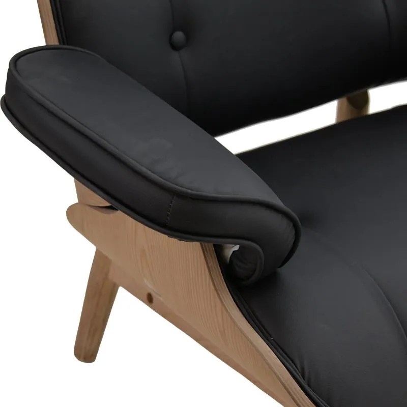 Πολυθρόνα relax Mirto μασίφ ξύλο καρυδί -PU μαύρο 80x80x96.5εκ 80x80x96.5 εκ.