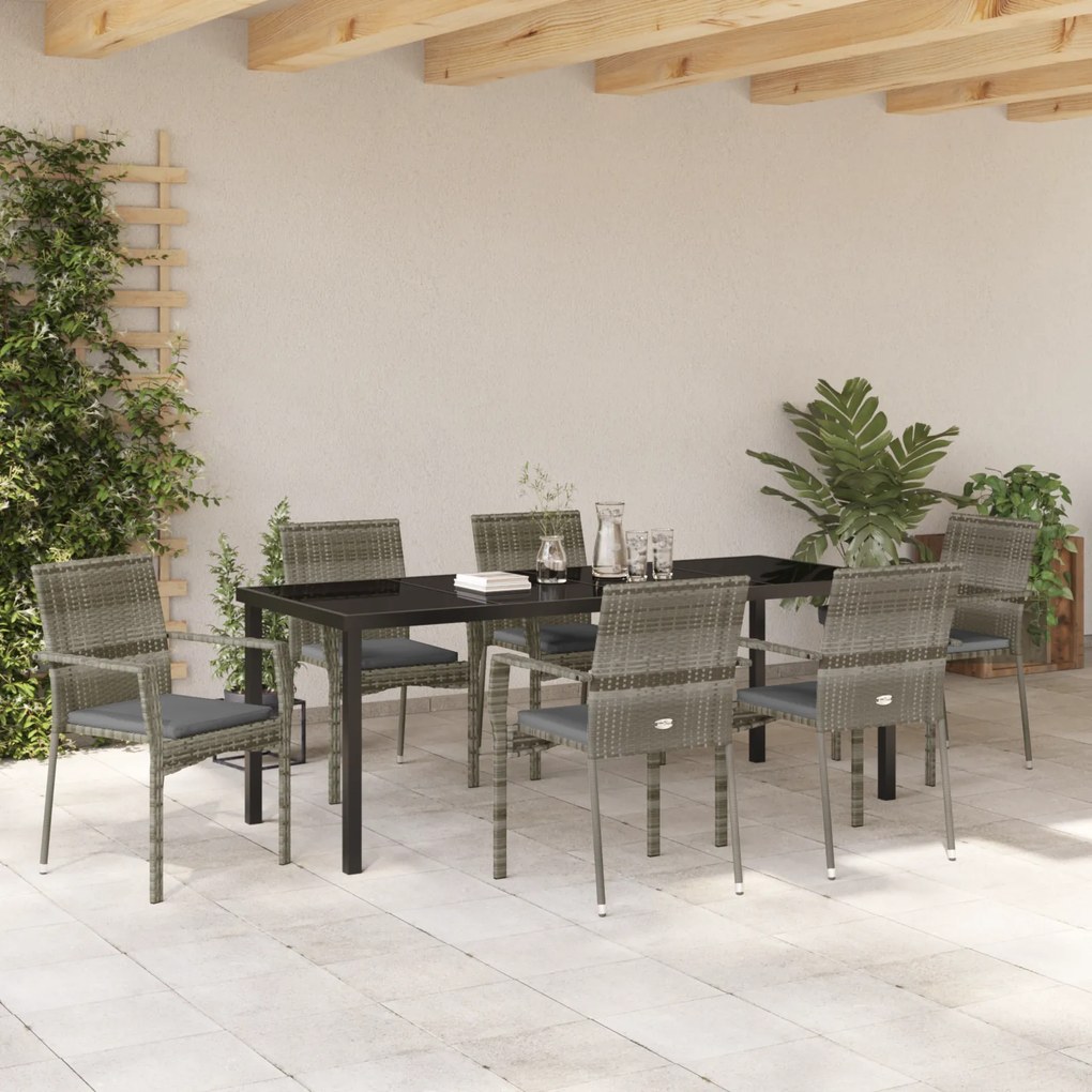 vidaXL Σετ επίπλων Garten 7 κομματιών με γκρι μαξιλάρια από πολυράτταν.