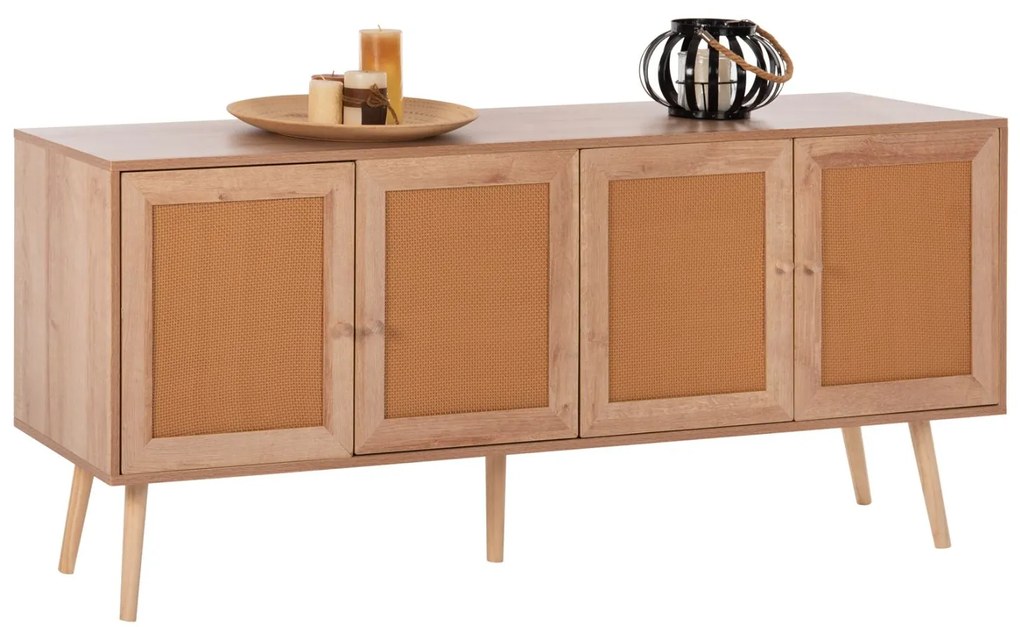 Μπουφές Colm Μελαμίνης &amp; Συνθετικό Rattan Στις 4 Πόρτες 160x39,5x71Yεκ.
