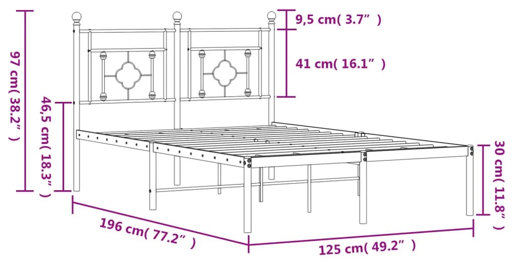 Πλαίσιο Κρεβατιού με Κεφαλάρι Μαύρο 120 x 190 εκ. Μεταλλικό - Μαύρο