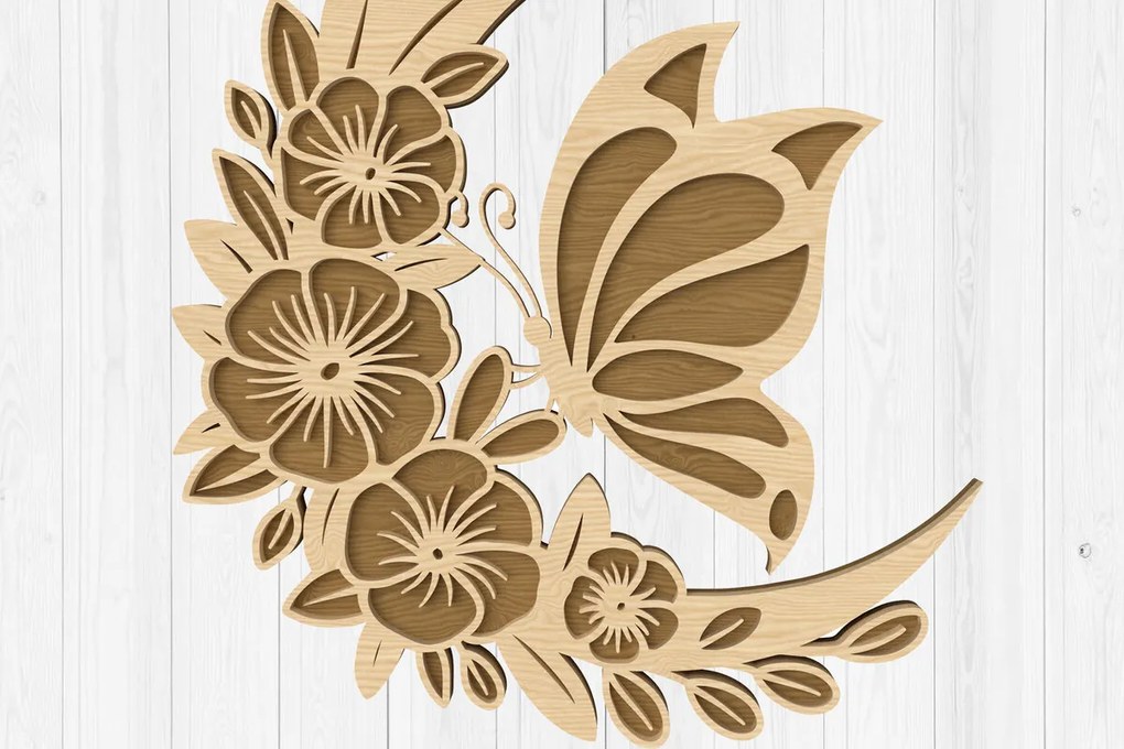 Σετ των 2 Intra απο ξύλο plywood 3mm-4mm πάχος Butterfly Moon Floral  κοπή Δίασταση 30x20 cm INTRAFABR-112745122