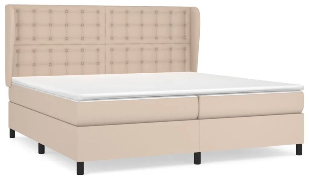 Κρεβάτι Boxspring με Στρώμα Καπουτσίνο 200x200εκ.από Συνθ.Δέρμα - Καφέ