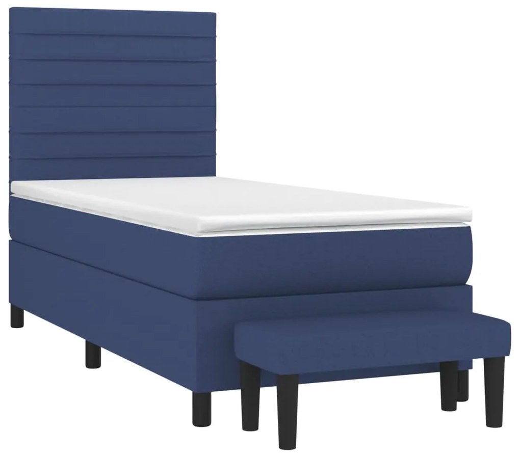 vidaXL Κρεβάτι Boxspring με Στρώμα Μπλε 90x190 εκ.Υφασμάτινο