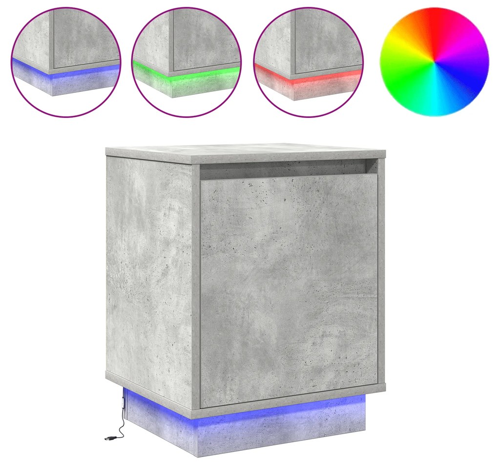 vidaXL Κομοδίνα με LED Φώτα 2 τεμ. Σκυρόδεμα Γκρι 39x34,5x50 εκ.