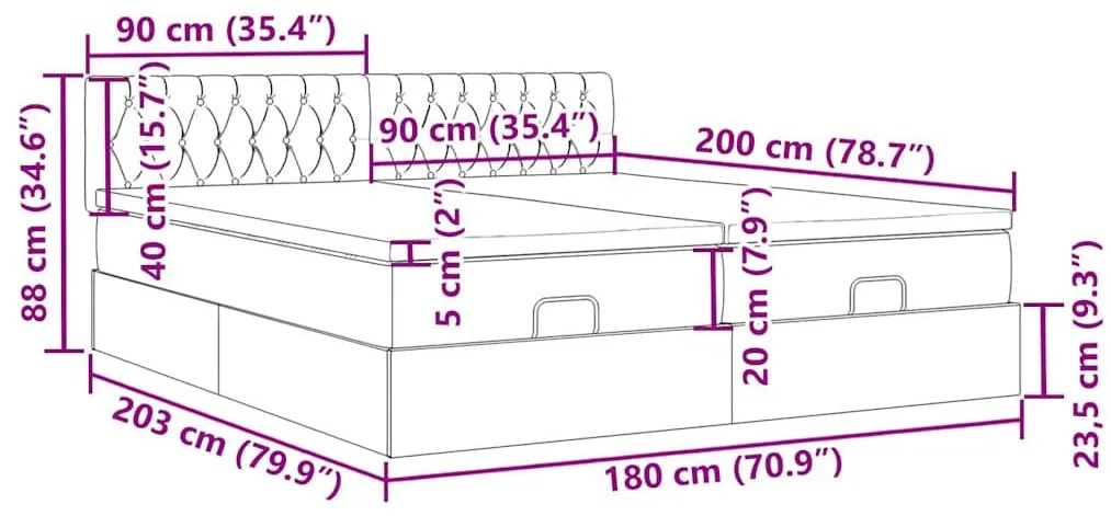 Οθωμανικό κρεβάτι με στρώματα Κρέμα 180x200cm ύφασμα - Κρεμ