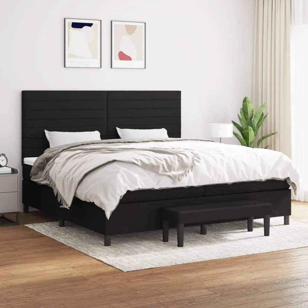 vidaXL Κρεβάτι Boxspring με Στρώμα Μαύρο 200x200 εκ. Υφασμάτινο