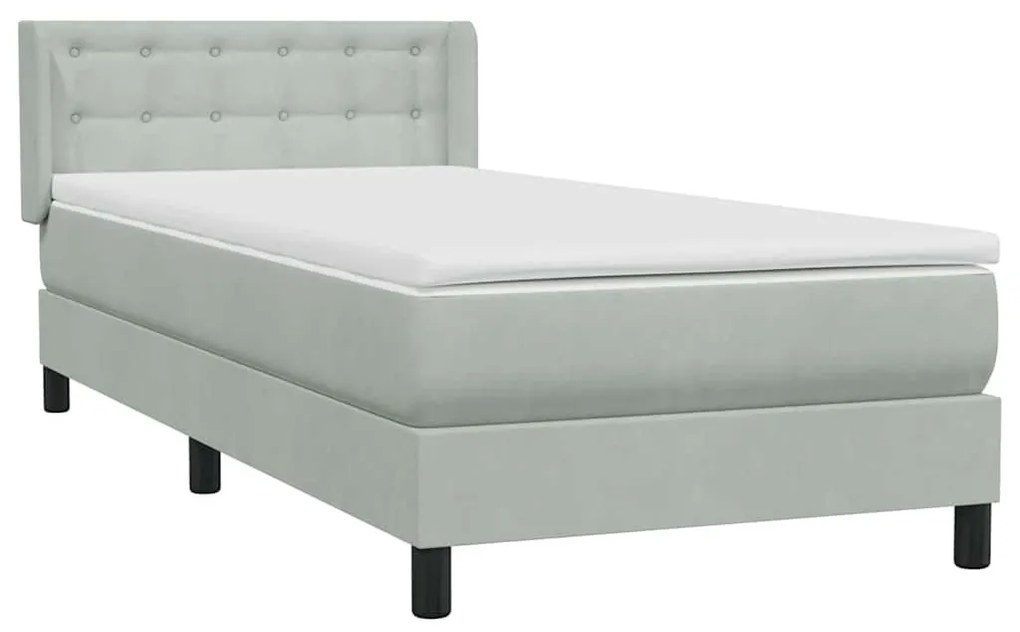 Box Spring κρεβάτι με στρώμα ανοιχτό γκρι 80x220 cm Βελούδινο - Γκρι