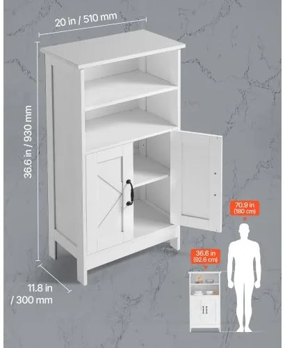 VEVOR Wooden Bathroom Floor Cabinet Storage with Adjustable Shelf 2 Doors White