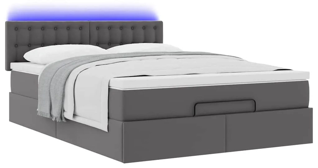Οθωμανικό κρεβάτι με στρώματα &amp; LEDs Γκρι Faux Leather 3312155
