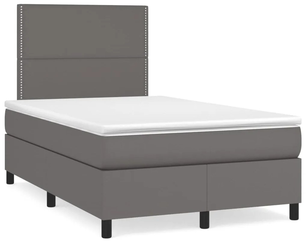 vidaXL Κρεβάτι Boxspring με Στρώμα Γκρι 120x190εκ. από Συνθετικό Δέρμα