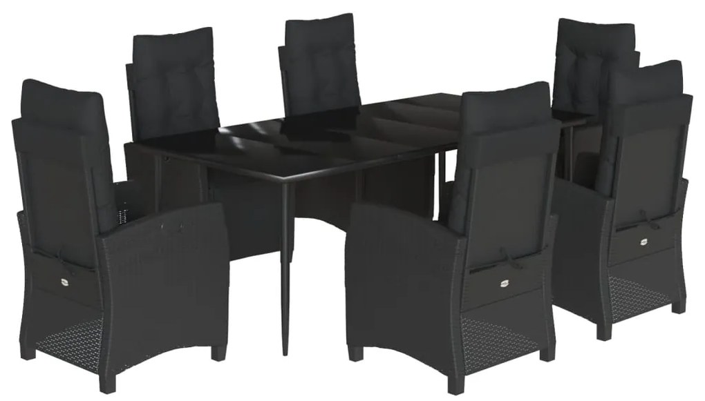 vidaXL Σετ Τραπεζαρίας Κήπου 7 Τεμ. Μαύρο Συνθετικό Ρατάν με Μαξιλάρια
