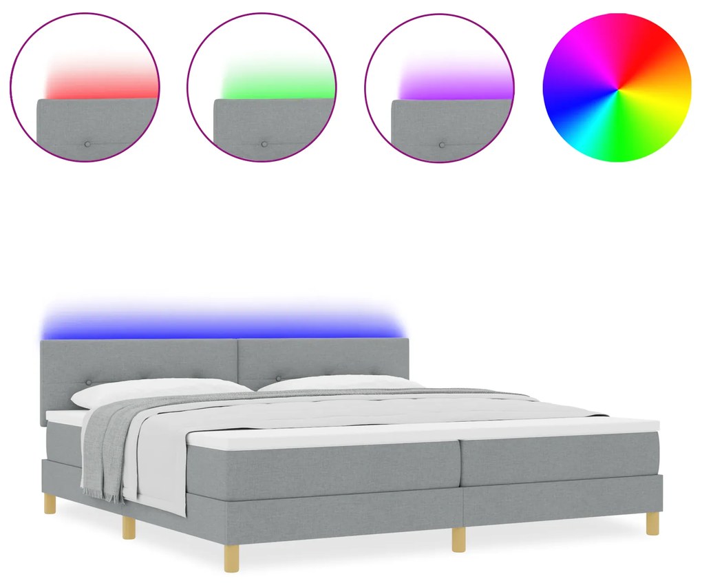 vidaXL Κρεβάτι με Σπαστό Στηρίγμα και Στρώμα & LED Ανοιχτό Γκρι 200x200 εκ. Ύφασμα