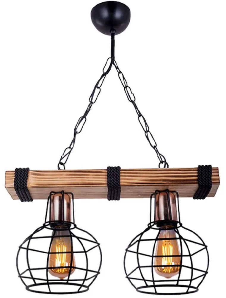 Φωτιστικό Οροφής - Ράγα Marit  0207351 40x15x65cm 2xE27 60W Walnut-Black Megapap Metal,Wood