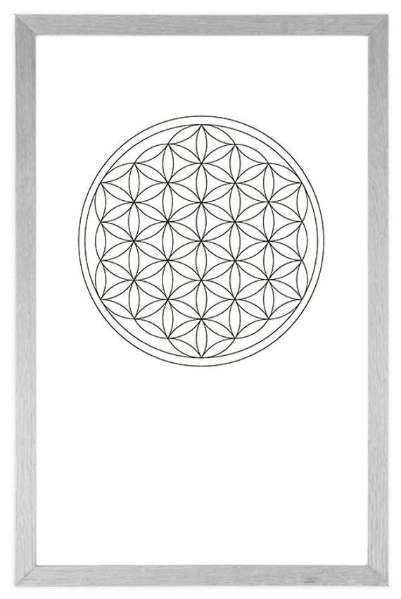 Αφίσα με παρπαστού Άσπρα και μαύρα Mandala - 60x90 silver