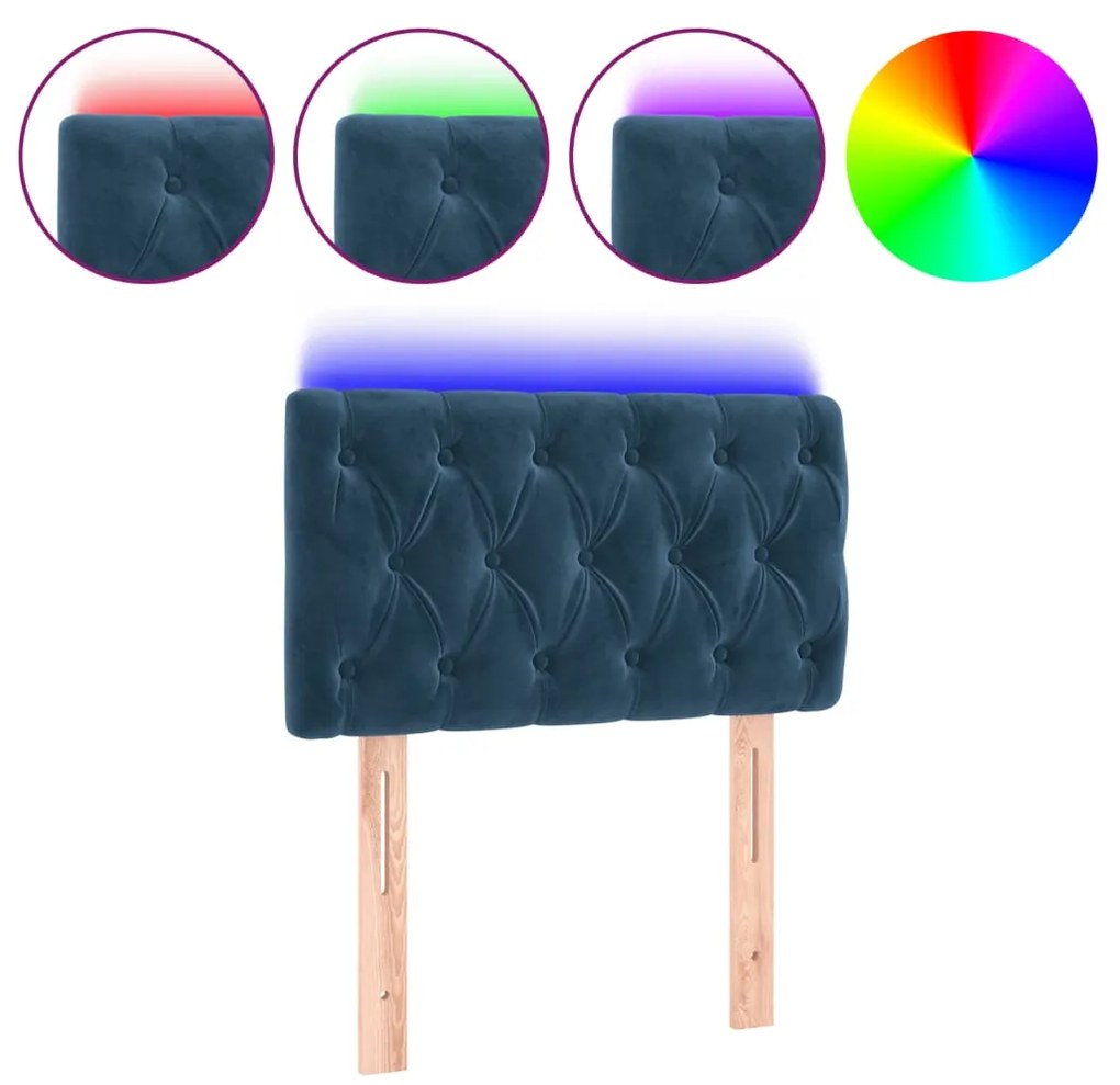 vidaXL Κεφαλάρι Κρεβατιού LED Σκούρο Μπλε 80x7x78/88 εκ. Βελούδινο