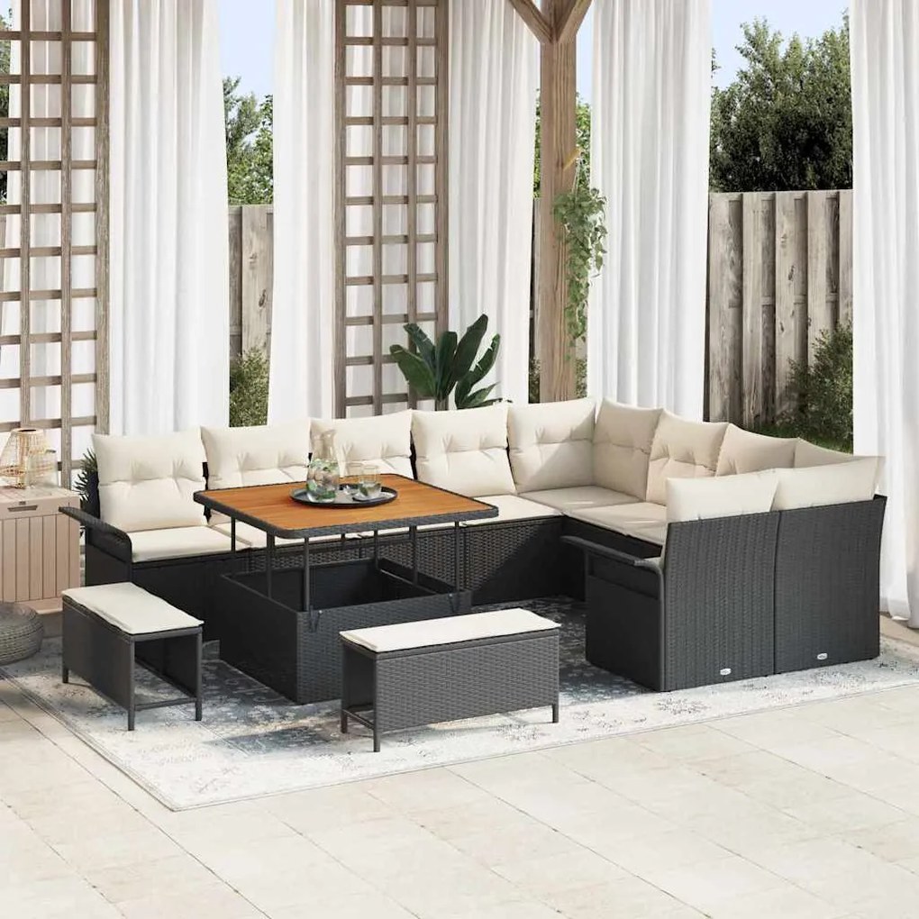 vidaXL Σετ Καναπέ Κήπου 12 pcs Μαύρο, Κρέμα 100 x 100 x 71 cm
