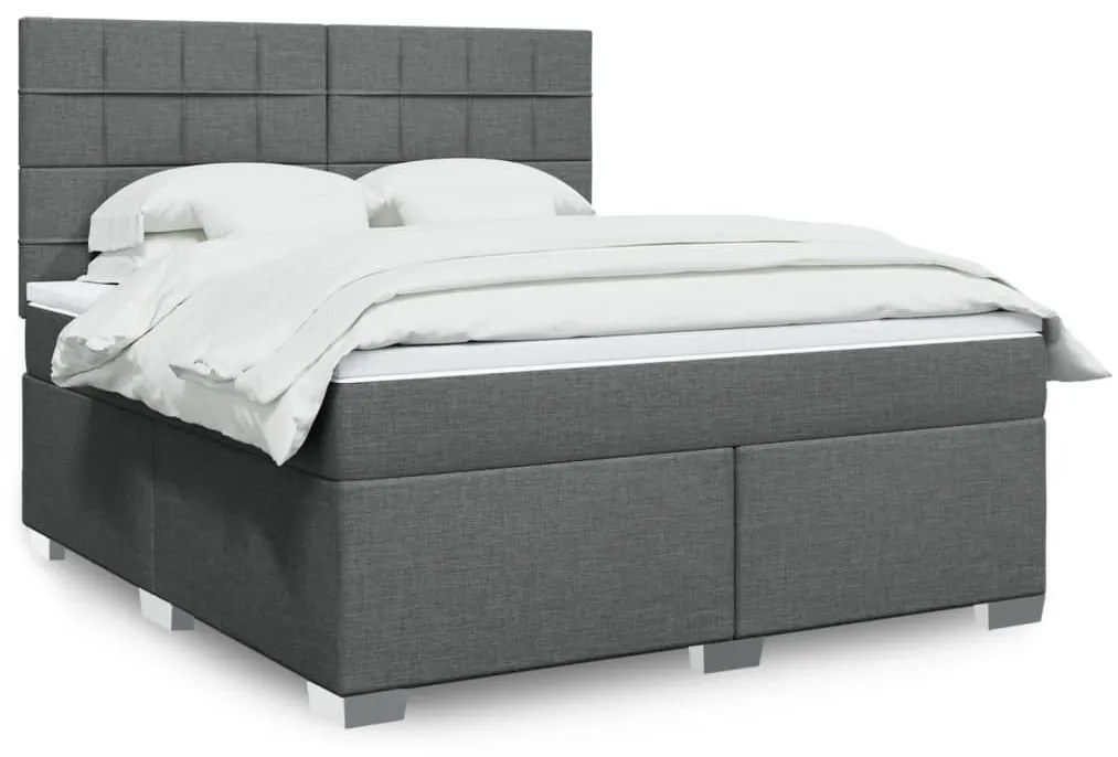 Κρεβάτι Boxspring με Στρώμα Σκούρο Γκρι 180x200 εκ Υφασμάτιν - Γκρι