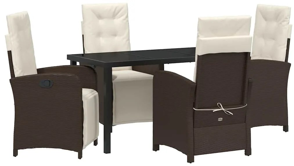 vidaXL Σέτ φαγητού για κήπο με μαξιλάρι 5 pcs Καφέ συνθετικό ρατάν