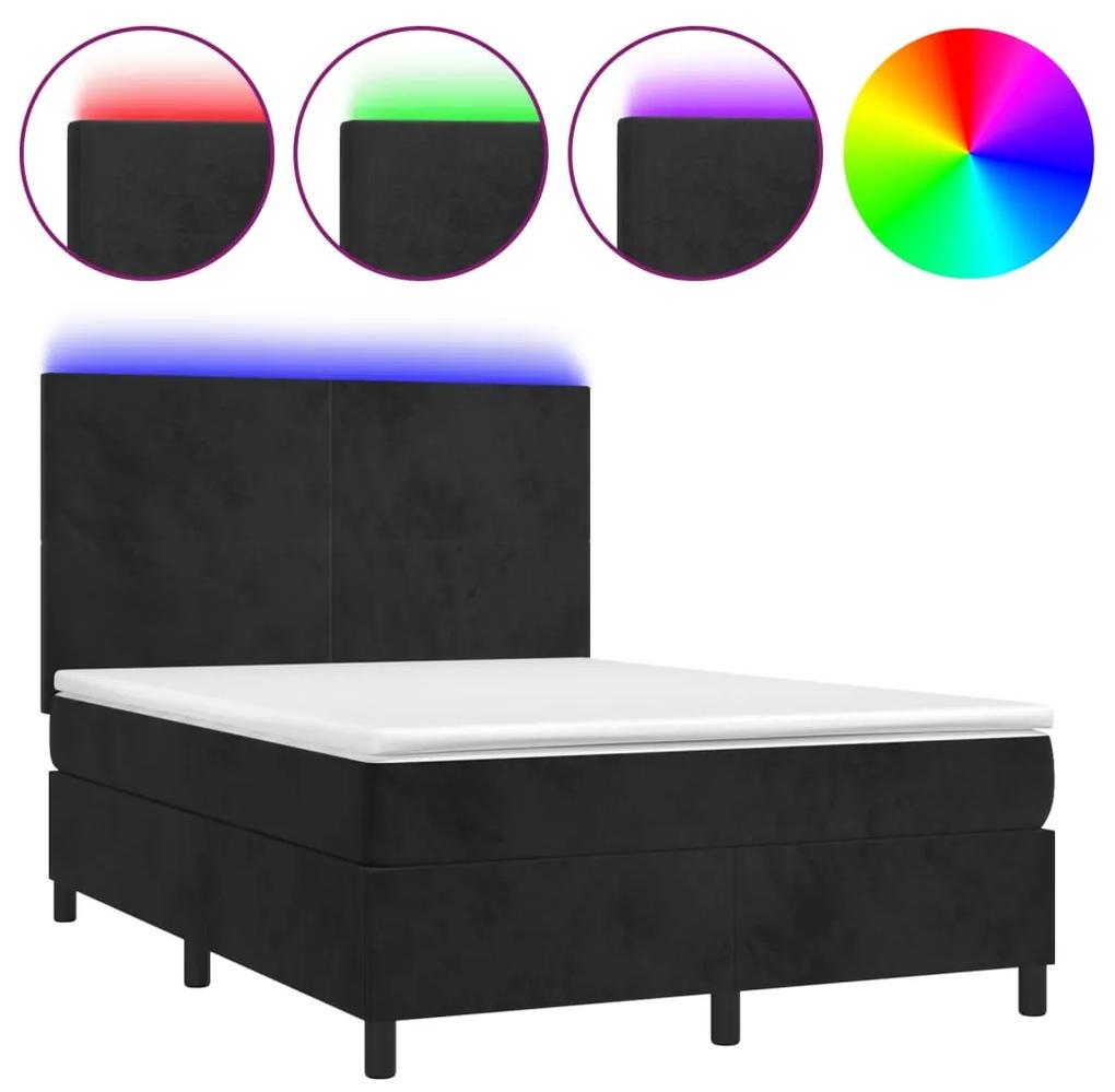 vidaXL Κρεβάτι Boxspring με Στρώμα & LED Μαύρο 140x190 εκ. Βελούδινο