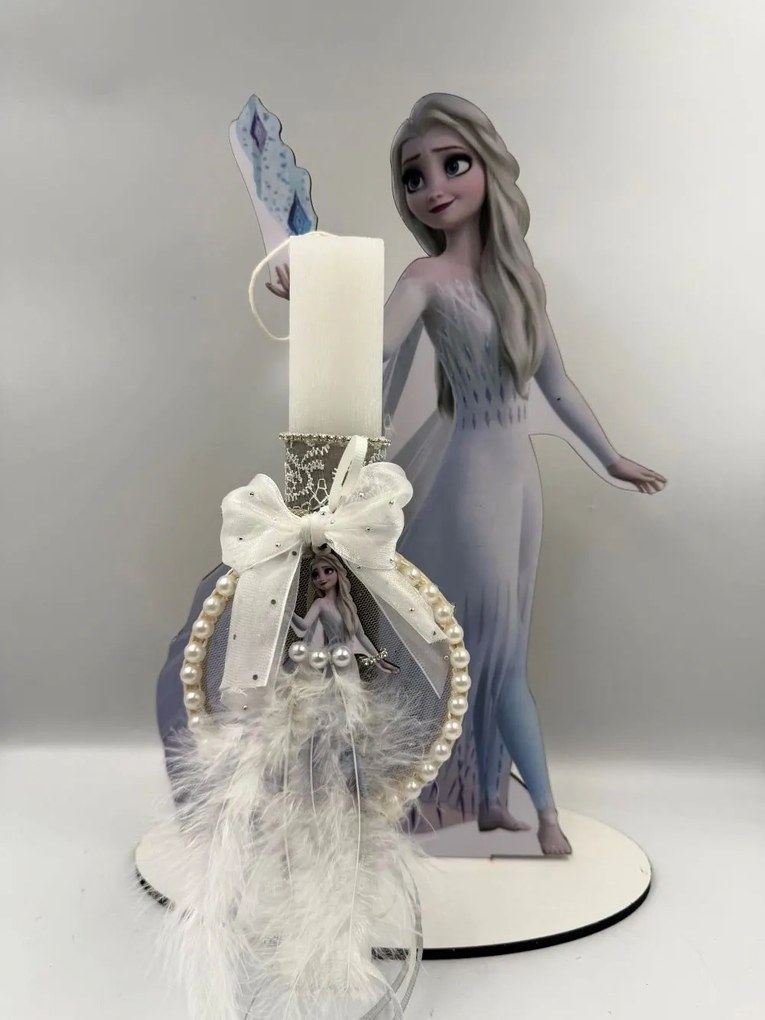 Τύπου Έλσα - Elsa Frozen Αρωματική λαμπάδα ν.1 - Σετ Λαμπάδα και πλάτη με βάση