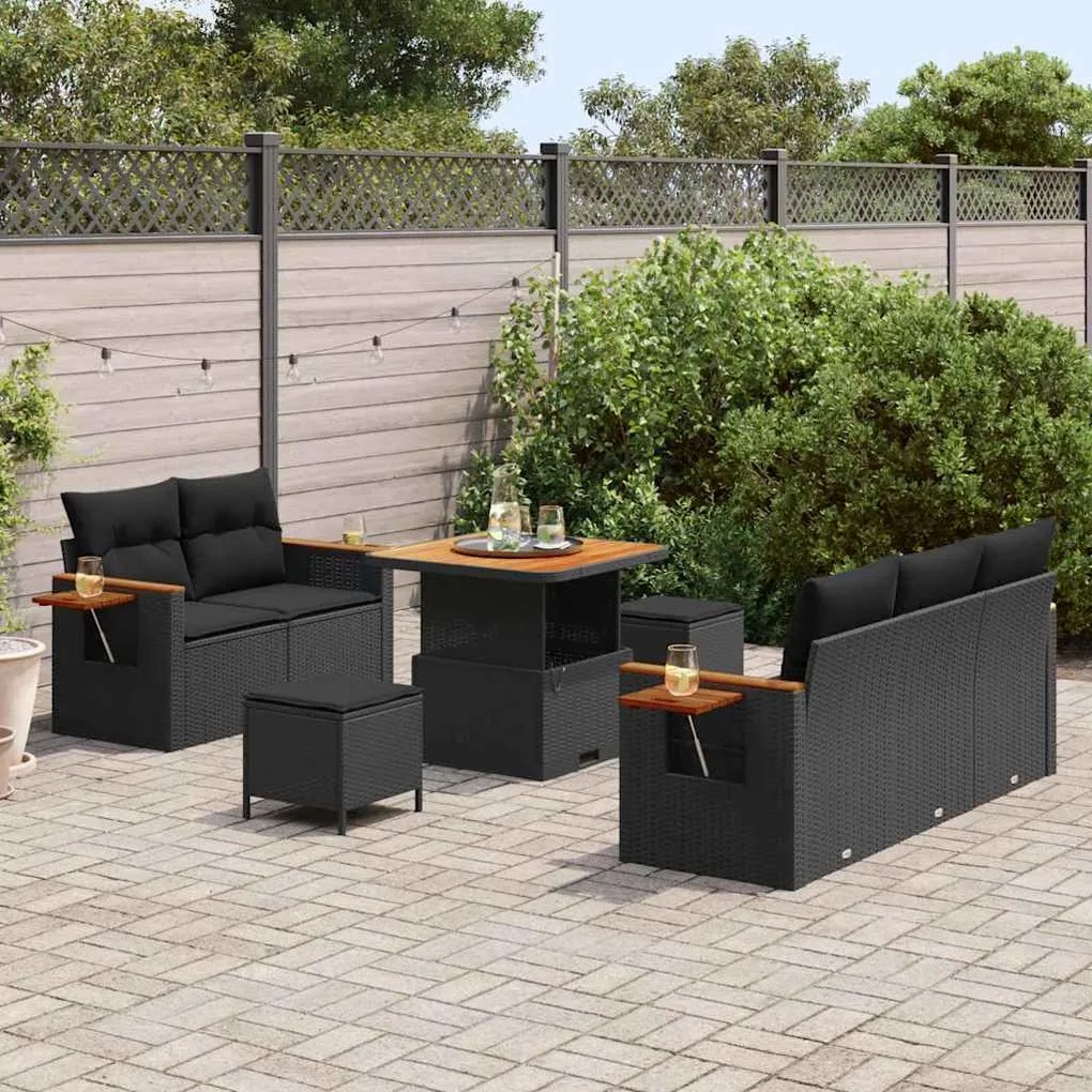 vidaXL Σετ Καναπέ Κήπου με μαξιλάρι 8 pcs Μαύρο 80 x 80 x 71 cm