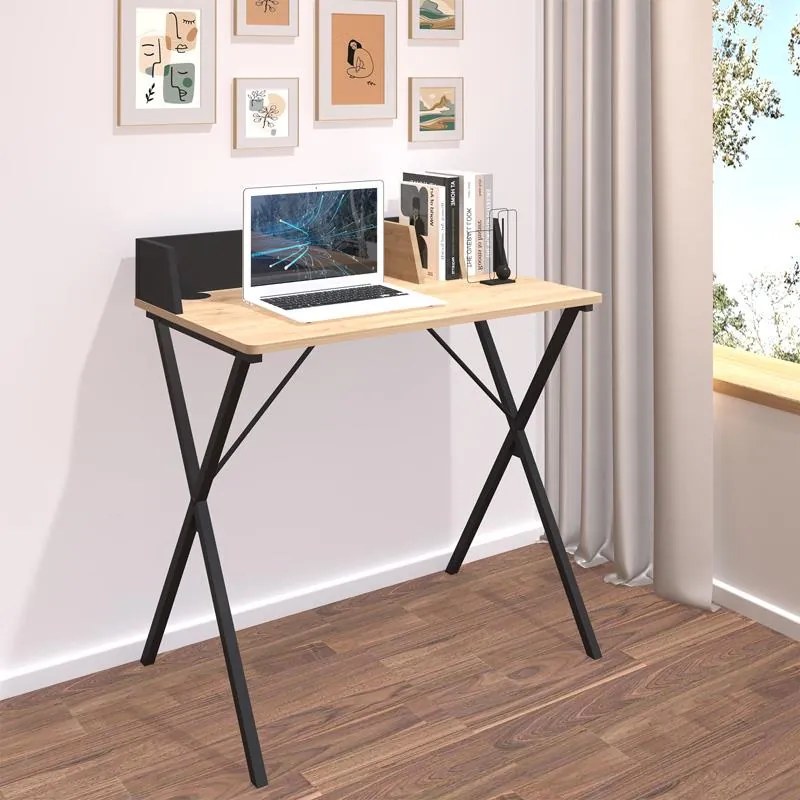 Γραφείο Zervan σε Oak με Μαύρο Μεταλλικό Πόδι 80x50x84 εκ. 80x50x84 εκ.