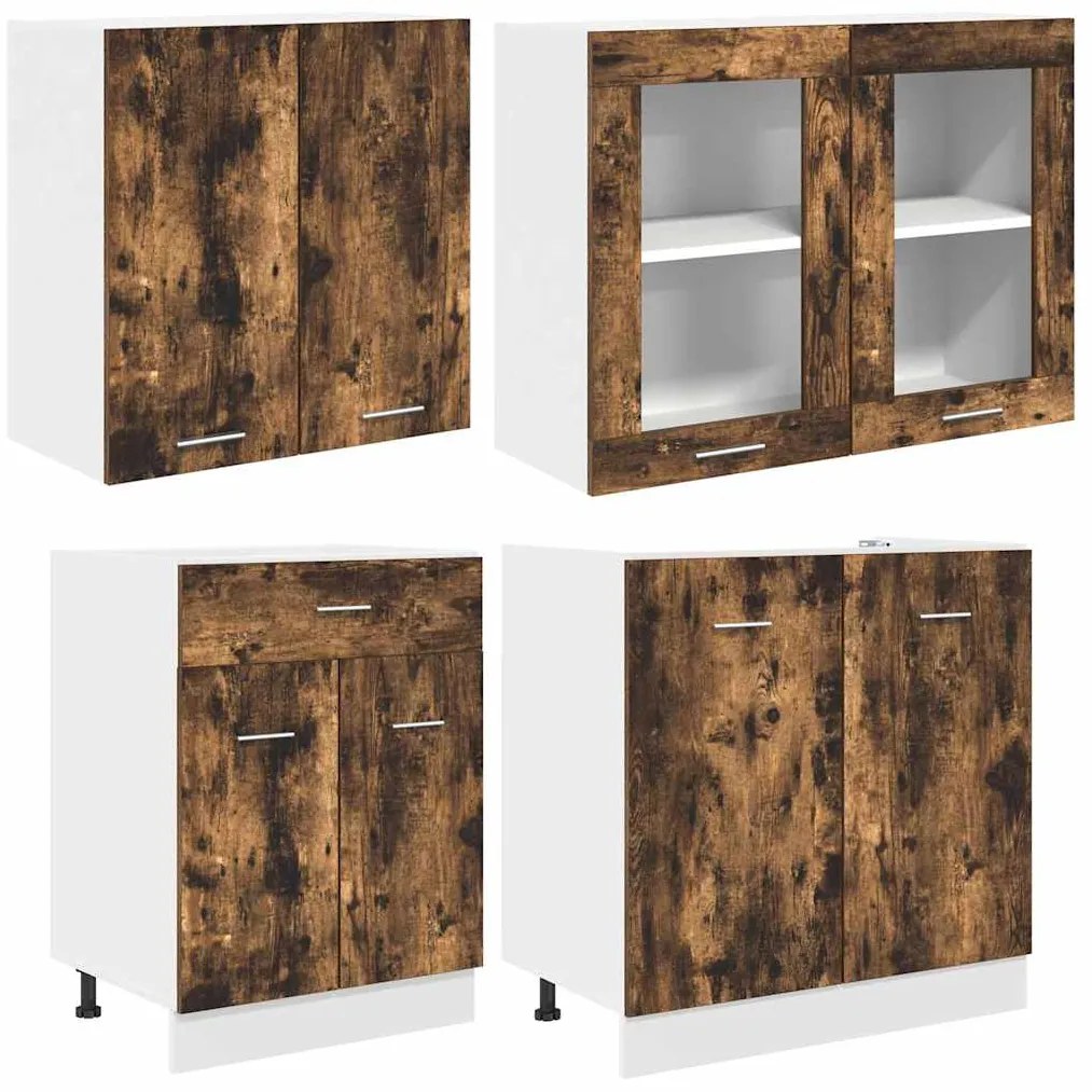 vidaXL Σετ ντουλαπιών κουζίνας με συρτάρι Lyon 4 pcs Καπνιστό Δρύς